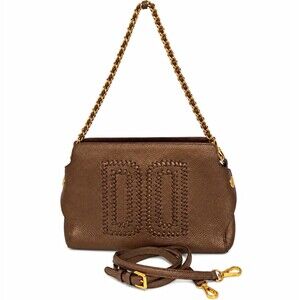 DAKS Women’s Brown Whipstitch Shoulder Bag Chain Strap Detachable Zip